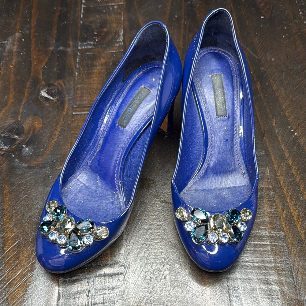 Dolce & Gabbana Blue Heels with Crystal Embellishments